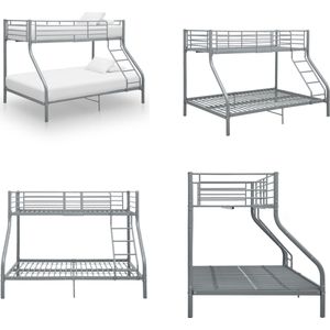 vidaXL Stapelbedframe metaal grijs 140x200 cm/90x200 cm - Stapelbed - Stapelbedden - Bed - Bedden