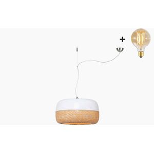 Hanglamp - MEKONG - Wit/Naturel Bamboe - Met LED-lamp