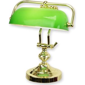 Notaris lamp Miscellaneous TA5003636 - A BRASS BANKER'S LAMP - messing bankierslamp met groene glazen kap zoals bij Dhr. Frank Visser - solid brass Banker, s lamp