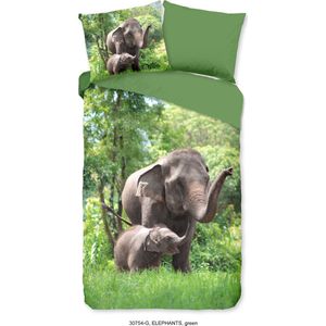 Good Morning Kinderdekbedovertrek ""olifant"" - Groen - (140x200/220 cm) - Katoen