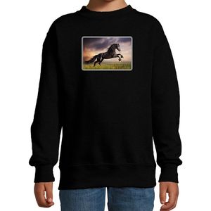 Dieren sweater met paarden foto - zwart - kinderen - natuur / paard cadeau trui - sweat shirt / kleding 98/104