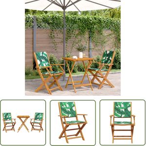 The Living Store 3-delige Bistroset bladpatroon stof en massief hout - Tuinsets - Bistroset - Acacia Hout - Buitentijd - Terrasdecoratie