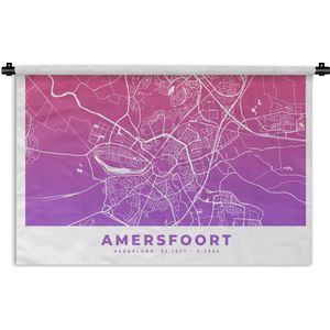 Wandkleed - Wanddoek - Stadskaart - Amersfoort - Paars - Roze - 90x60 cm - Wandtapijt - Plattegrond
