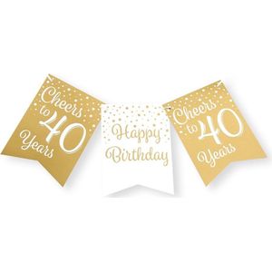 Paperdreams Vlaggenlijn 40 jaar - verjaardag slinger - karton - wit/goud - 600 cm