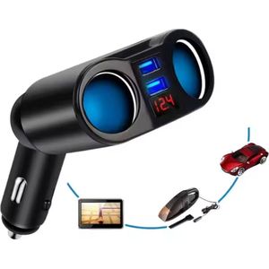 CHPN - Auto Sigarettenaansteker met USB - Splitter Met Bluetooth - LED-verlichting 12V/24V - Met FM Transmitter - 2x Sigaretten-ingang - 2x USB - Universeel