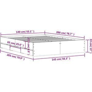 vidaXL - Bedframe - met - lades - bewerkt - hout - gerookt - eikenkleurig - 140x200 - cm