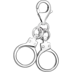 Quiges – 925 - Zilver – Charm - Bedel - Hanger - 3D Handboeien - met – sterling - zilver - karabijnslot - geschikt - voor -Bedelarmband HC107