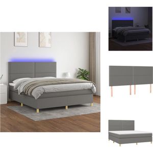 vidaXL Boxspringset - Donkergrijs - 203 x 160 cm - Verstelbaar hoofdbord - LED-verlichting - Bed