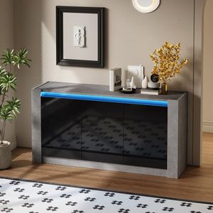 Sweiko Kast - Hoogglans deuren - LED-verlichting - Verstelbare legplanken - Grijs + Zwart