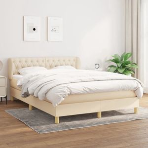 The Living Store Boxspringbed - Comfort - Bed 140x200 - Crème stof - Verstelbaar hoofdbord - Pocketvering matras - Middelharde ondersteuning - Huidvriendelijk topmatras - Inclusief montagehandleiding