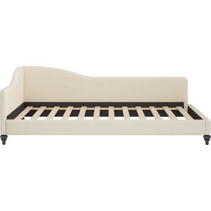 Merax Gestoffeerd Eenpersoonsbed 90x200 cm - Slaapbank met Lattenbodem - Multifunctioneel Bed - Beige