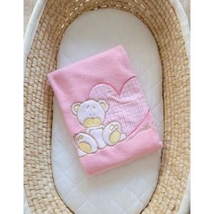 Polar fleece deken voor baby's - Milo- Teddybeer met Hart roze