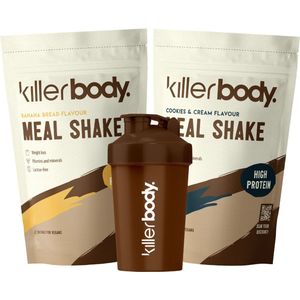 Killerbody Maaltijdshake Voordeelpakket + Shaker - Banana Bread & Cookies and Cream - 2000 gr