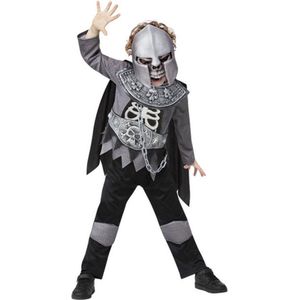Smiffy's - Middeleeuwse & Renaissance Strijders Kostuum - Deluxe Skelet Ridder Van De Engste Orde Kind Kostuum - Zwart, Grijs - Medium - Halloween - Verkleedkleding