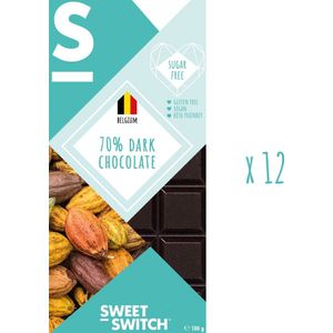 SWEET-SWITCH® - 70% Pure Belgische Chocolade - Suikervrij - Glutenvrij - Vegan - KETO - 12 x 100 g