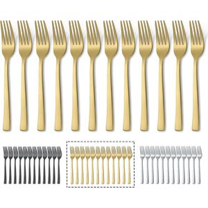 12 stuks vorken van mat goud, 20,4 cm, elegante tafelvorken, bestek, geschikt voor thuis, feest, restaurant, vaatwasmachinebestendig