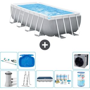 Intex Rechthoekig Prism Frame Zwembad - 400 x 200 x 100 cm - Grijs - Inclusief Pomp - Ladder Afdekzeil - Onderhoudspakket - Filter - Stofzuiger - Voetenbad - Warmtepomp