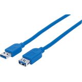 Manhattan USB-kabel USB 3.2 Gen1 (USB 3.0 / USB 3.1 Gen1) USB-A stekker, USB-A stekker 1.00 m Blauw Folie afscherming,