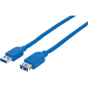 Manhattan USB-kabel USB 3.2 Gen1 (USB 3.0 / USB 3.1 Gen1) USB-A stekker, USB-A stekker 1.00 m Blauw Folie afscherming,