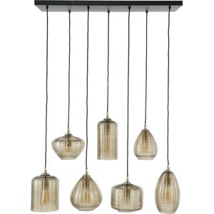 Hanglamp Stripe glass horizontal | 4+3 lichts | amberkleurig glas | 93x40x150 cm | verstelbaar | eetkamer / woonkamer | design verlichting