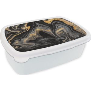 Broodtrommel Wit - Lunchbox - Brooddoos - Marmer - Acryl - Goud - Luxe - Abstract - 18x12x6 cm - Volwassenen