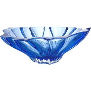 Blauwe kristallen schaal PLANTICA - Bohemia Kristal - luxe fruitschaal blauw - 33 cm