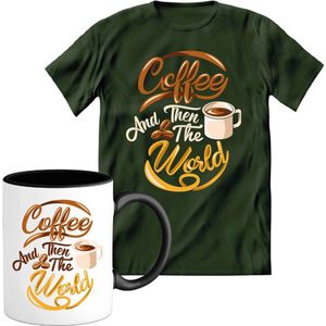 T-Shirtknaller T-Shirt met Koffiemok | Coffee And Then The Worky - Koffie Kleding | Heren / Dames Shirt met Mok Cadeau | Kleur groen | Maat M