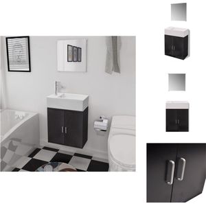 vidaXL wandgemonteerd badkaastje - zwart spaanplaat - 48 x 25 x 48 cm - inclusief spiegel en wastafel - Badkamerkast