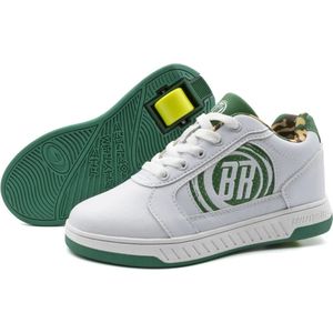 Breezy Rollers Kinder Sneakers met Wieltjes - Wit/Groen - Schoenen met wieltjes - Rolschoenen - Maat: 34