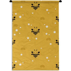 Wandkleed Kinderkamer Patroon - Kinderpatroon met bijen op een gele achtergrond Wandkleed katoen 120x180 cm - Wandtapijt met foto XXL / Groot formaat!