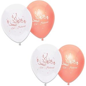 12x stuks Ramadan Mubarak thema ballonnen wit/roze 30 cm - Suikerfeest/offerfeest versieringen/decoraties
