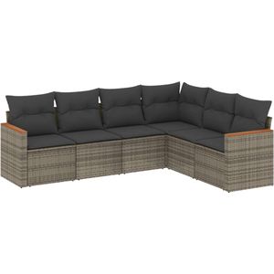 vidaXL - 6-delige - Loungeset - met - kussens - poly - rattan - grijs