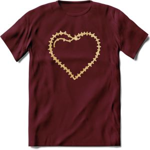 Valentijn Goud Hart T-Shirt | Grappig Valentijnsdag Cadeautje voor Hem en Haar | Dames - Heren - Unisex | Kleding Cadeau | - Burgundy - S