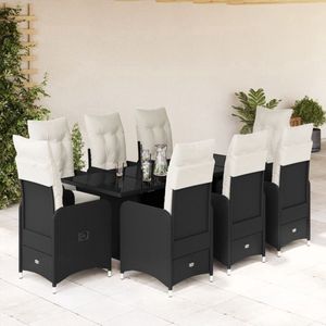 vidaXL 9-delige Bistroset poly rattan zwart Tuinmeubles - Bistroset - Buitendecoratie - Lounge Set - Relaxfauteuil - Garden Furniture - Outdoor Dining