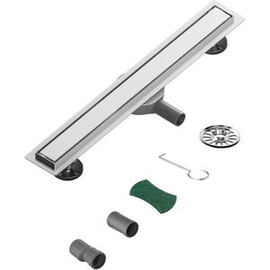 LifeStages® Douchegoot, 80 cm, roestvrij staal, vloerafvoer, 360 graden sifon, extra plat, met geurstop, haarzeef voor badkamer, buiten
