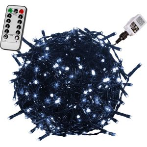 VOLTRONIC LED Verlichting - 100 LEDs - Met Afstandsbediening - Kerstverlichting - Tuinverlichting - Binnen en Buiten - 10 m - Groene Kabel - Koud Wit