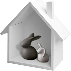 Home Shape Wall Shelf White Wooden Gnome Decoration - Nostalgic Wall Decor for Bathroom Bedroom Office Kitchen