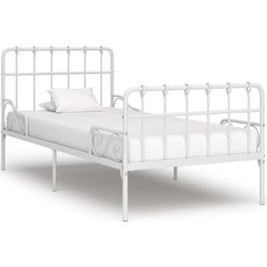 vidaXL - Bedframe - met - lattenbodem - metaal - wit - 90x200 - cm