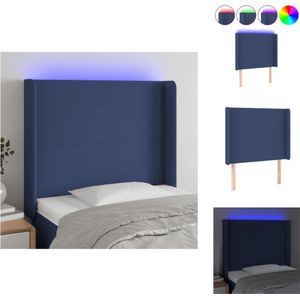 vidaXL Hoofdbord - LED-strip - Blauwe Stof - 83x16x118/128 cm - Bedonderdeel