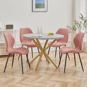 Amalee - Eettafel - 100 cm - Marmerlook tafelblad - Gouden poten - Ronde salontafel - Kleine salontafel - Past in elk interieur - MDF