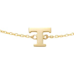 New Bling 9NBG-901T Gouden Armband met Letter T - 6mm - Ankerschakel - 16+1+1cm - 14 Karaat - Goud