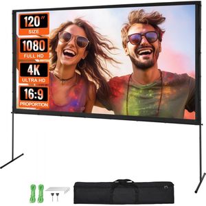 projectieprojectiescherm met standaard 120 inch HD 4K buiten-binnenprojectorscherm snel opvouwbaar draagbaar filmscherm 16:9 voor thuisbioscoop, camping, vrijetijdsevenementen enz. Zwart