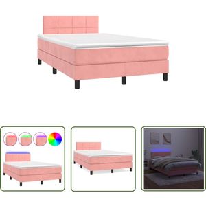 vidaXL Fluweel Bed - Boxspring - Boxspring met matras en LED fluweel roze 120x190 cm - Roze Bed - Luxe Bed - Slaapcomfort
