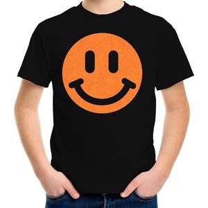 Bellatio Decorations T-shirt voor jongens - smiley - zwart - kinderen 146/152