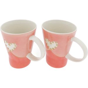 Mok - Mokken set - Kopjes set - Handgemaakt - Handgeschilderd - hartje - 2 stuks