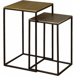 Tower living Iron side square table w alu top - set of 2