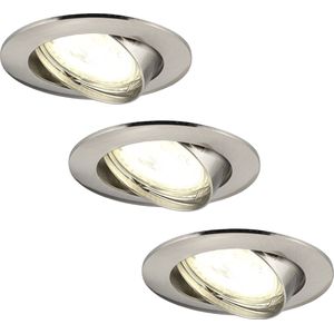 Ledvion Set van 3 LED Inbouwspots Amsterdam, RVS, 5W, 2700K, 82mm, Dimbaar, Rond, Badkamer Inbouwspots, Plafondspots, Inbouwspot Frame