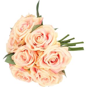 Top Art Kunstbloemen boeket Roos de luxe - roze - 30 cm - plastic steel - decoratie bloemen