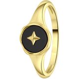 Lucardi Dames Goldplated ring zwart agaat - Ring - Cadeau - Moederdag - Echt Zilver - Goudkleurig