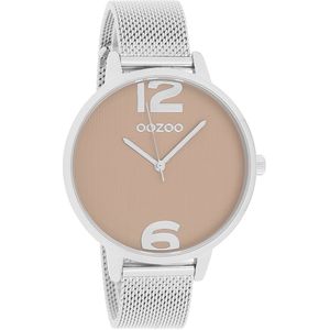 OOZOO Timepieces - Zilverkleurige horloge met zilverkleurige metalen mesh armband - C10140